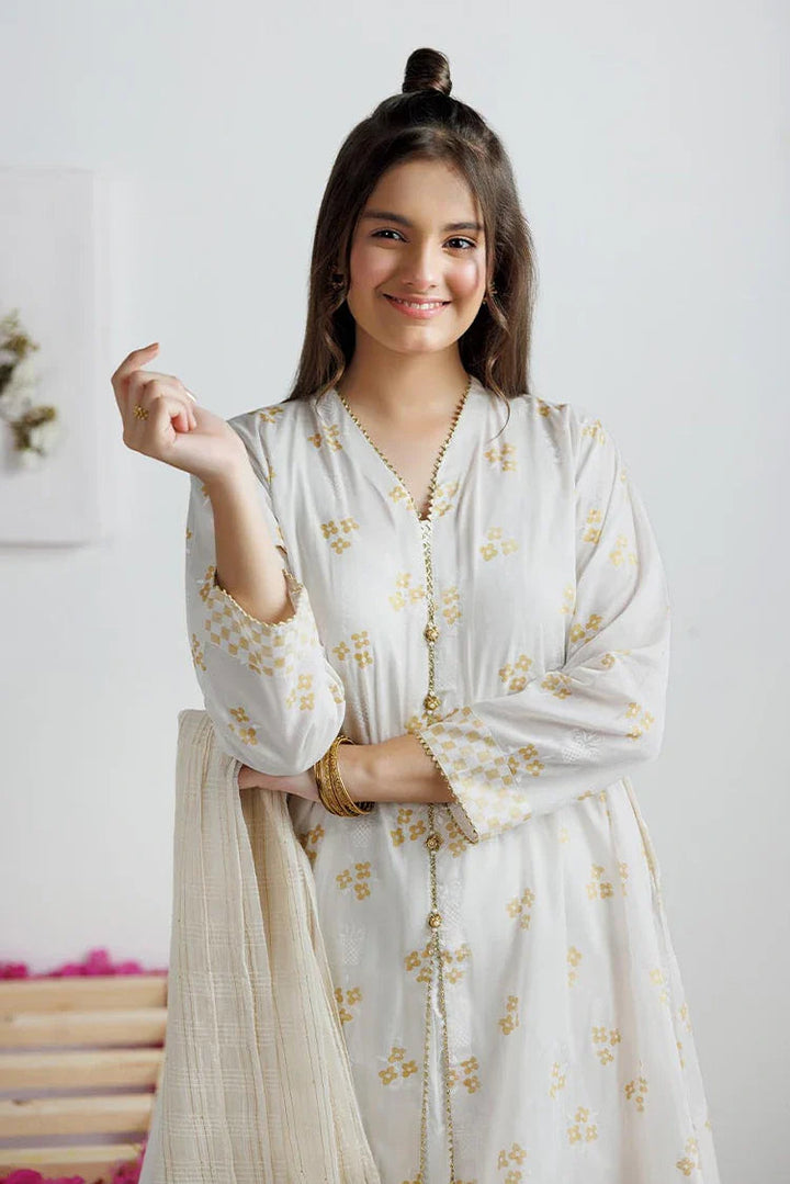 Cotton Lawn White & Gold Stitched Suit - Senorita