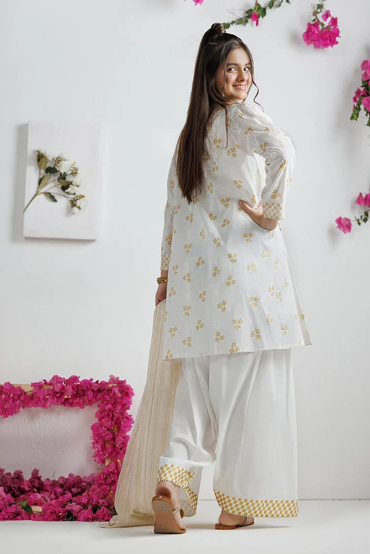 Cotton Lawn White & Gold Stitched Suit - Senorita