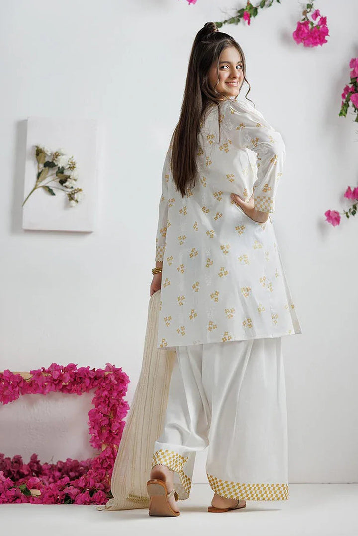 Cotton Lawn White & Gold Stitched Suit - Senorita