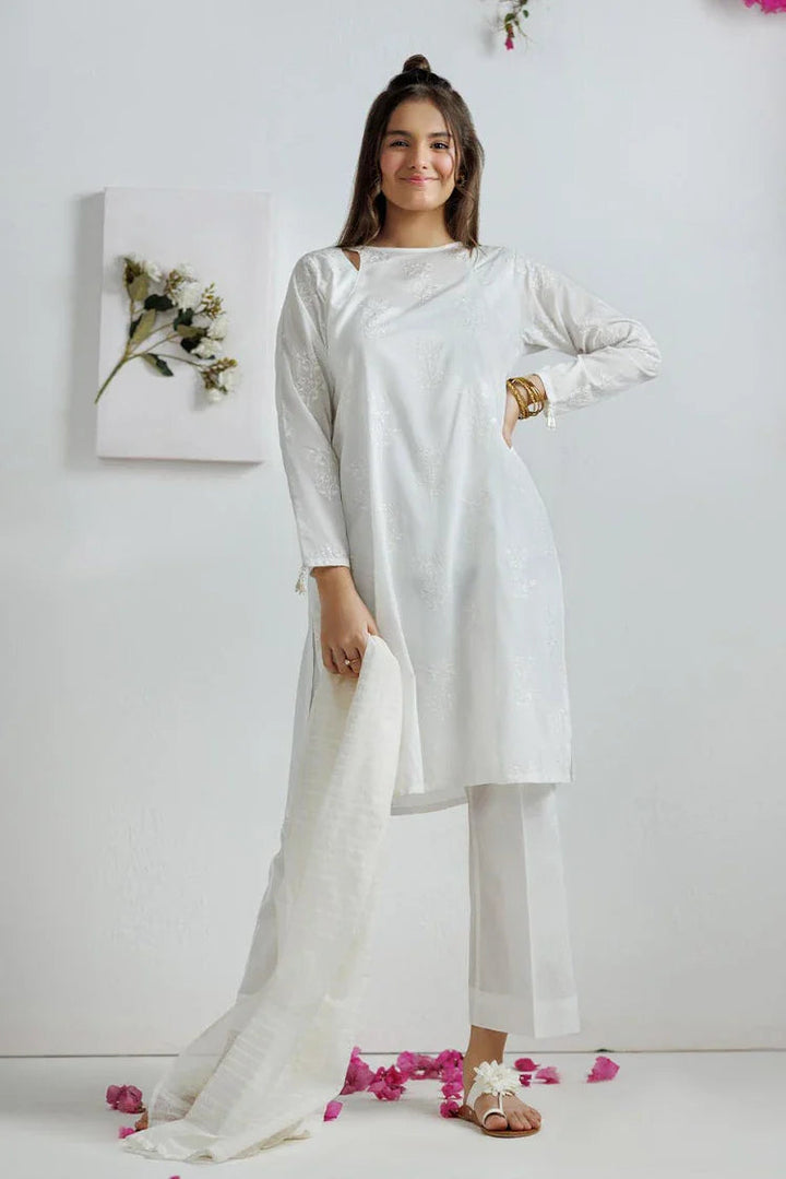 Cotton Lawn White Stitched Suit - Senorita