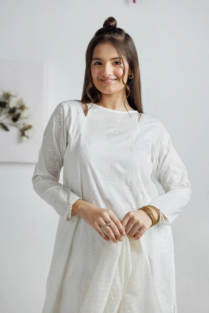 Cotton Lawn White Stitched Suit - Senorita