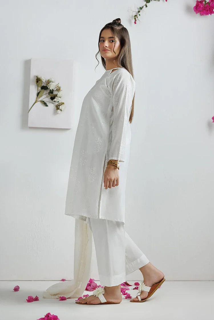 Cotton Lawn White Stitched Suit - Senorita
