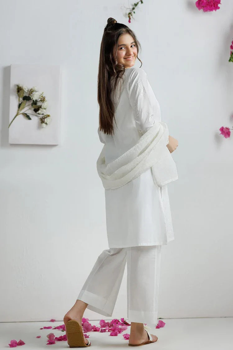 Cotton Lawn White Stitched Suit - Senorita