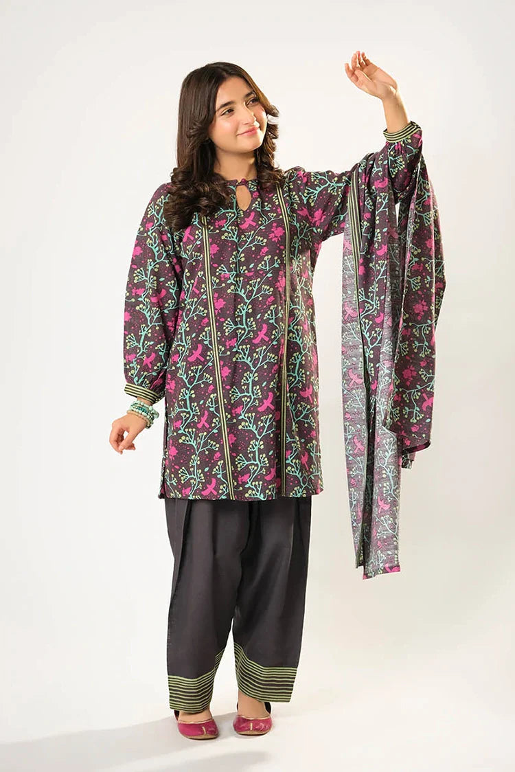 Cotton Khaddar Printed Grey Stitched Suit - Senorita