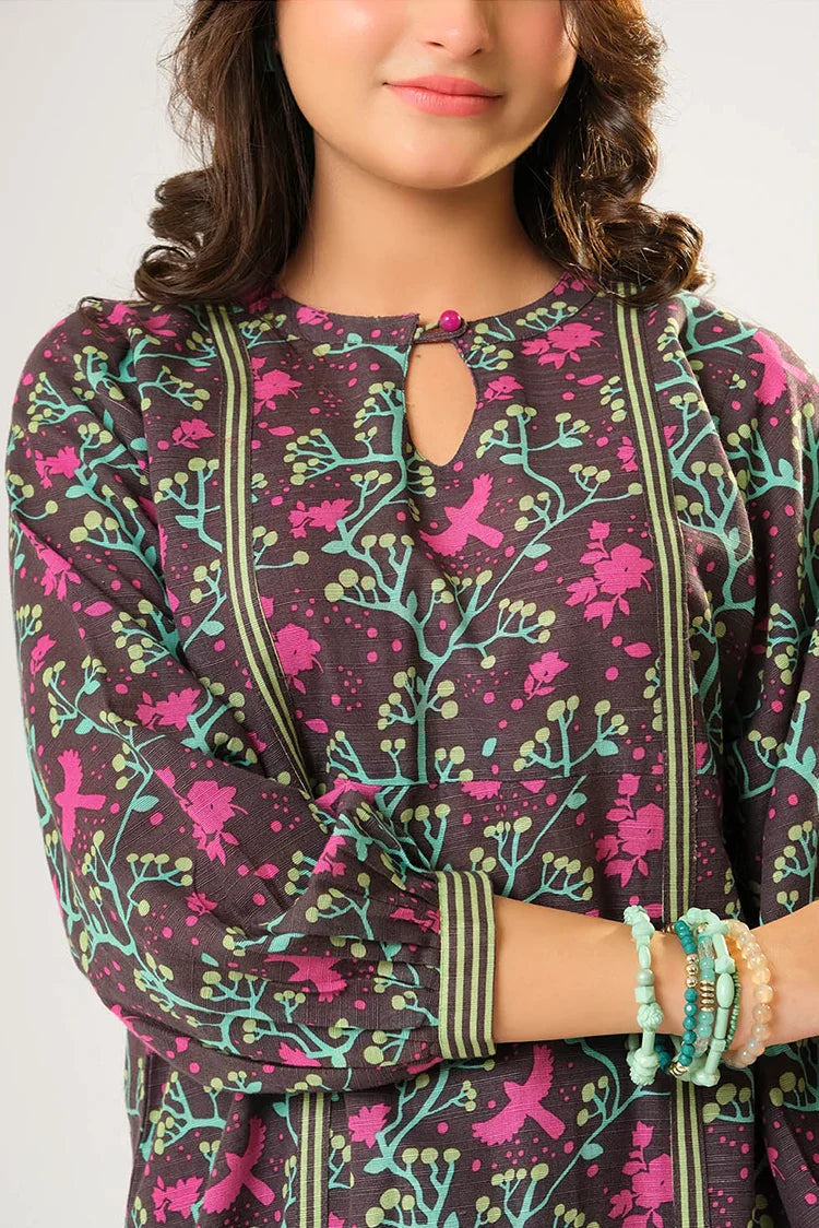 Cotton Khaddar Printed Grey Stitched Suit - Senorita