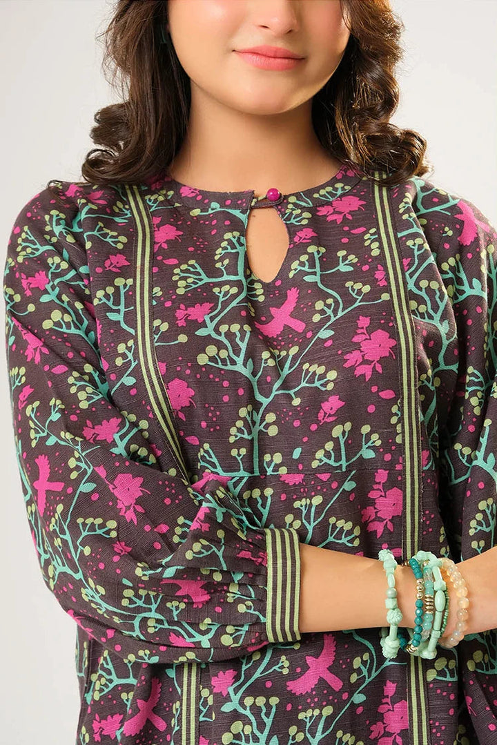 Cotton Khaddar Printed Grey Stitched Suit - Senorita