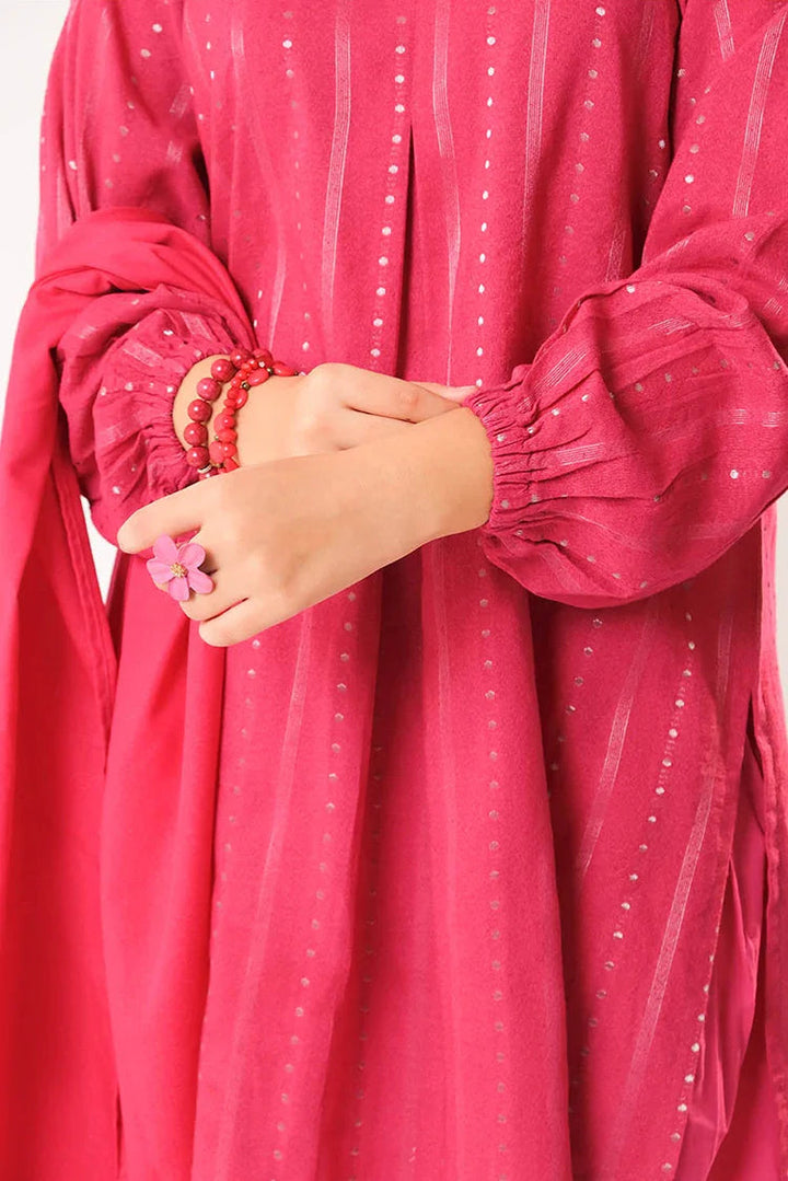 Cotton Karandi Dobby Shocking Pink Stitched Suit - Senorita