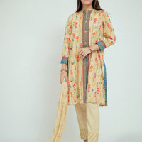 Cotton Gold Print Lawn Fawn Stitched Suit - Senorita