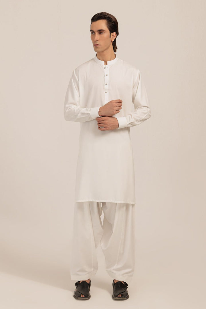Blended White Kurta Shalwar - Bonanza