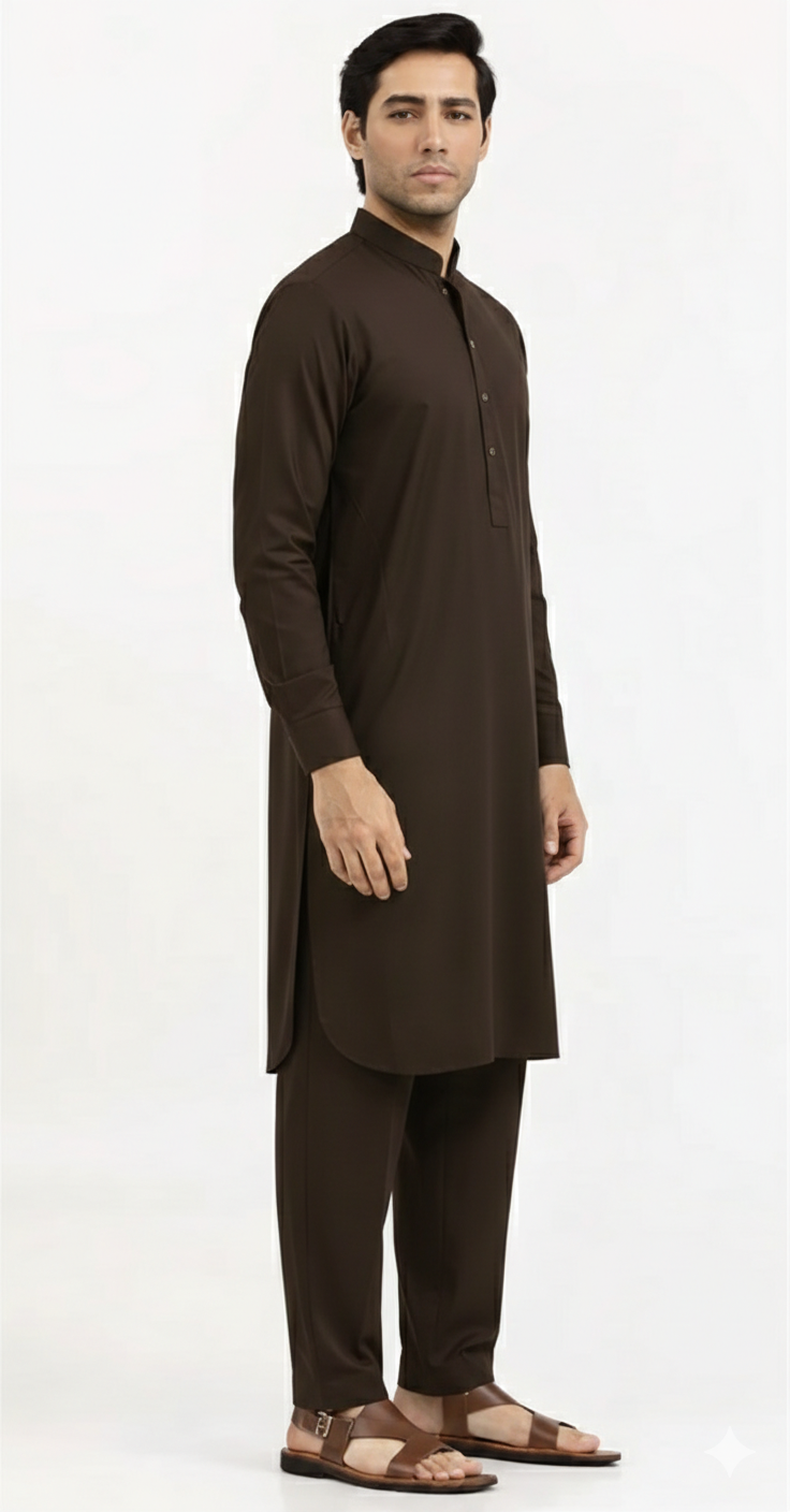 Blended Dark Brown Kurta Trouser - President by Gul Ahmed