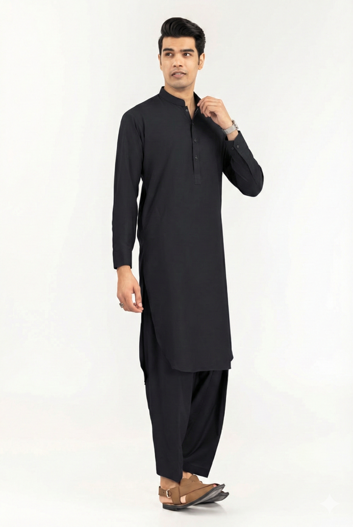 Blended Charcoal Kurta Trouser - President by Gul Ahmed