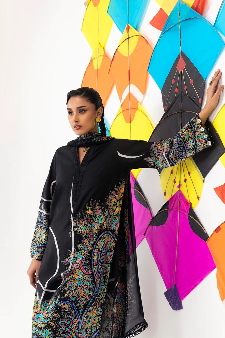Lawn Black Stitched Suit - Sana Safinaz