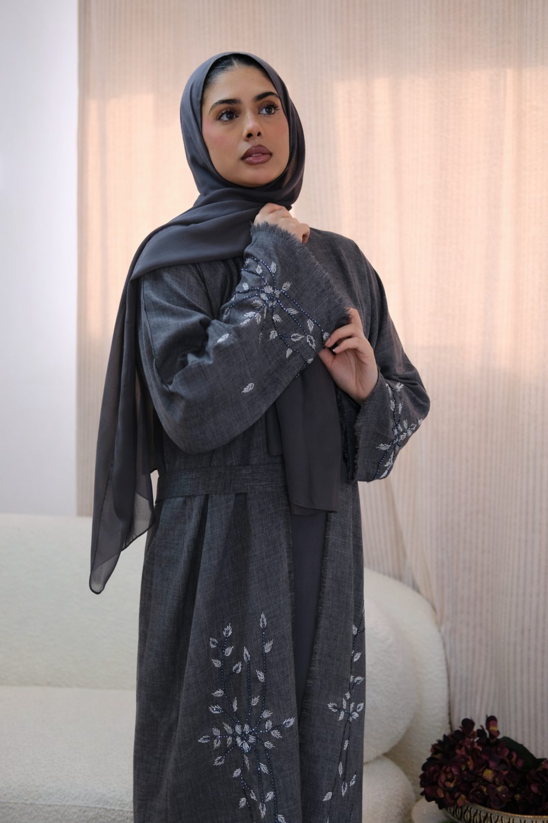 Charcoal Bloom Abaya