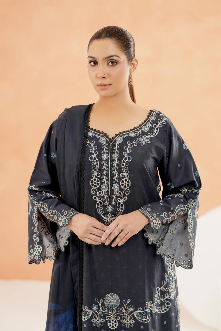 Embroidered Lawn Navy Blue Stitched Suit - Iznik