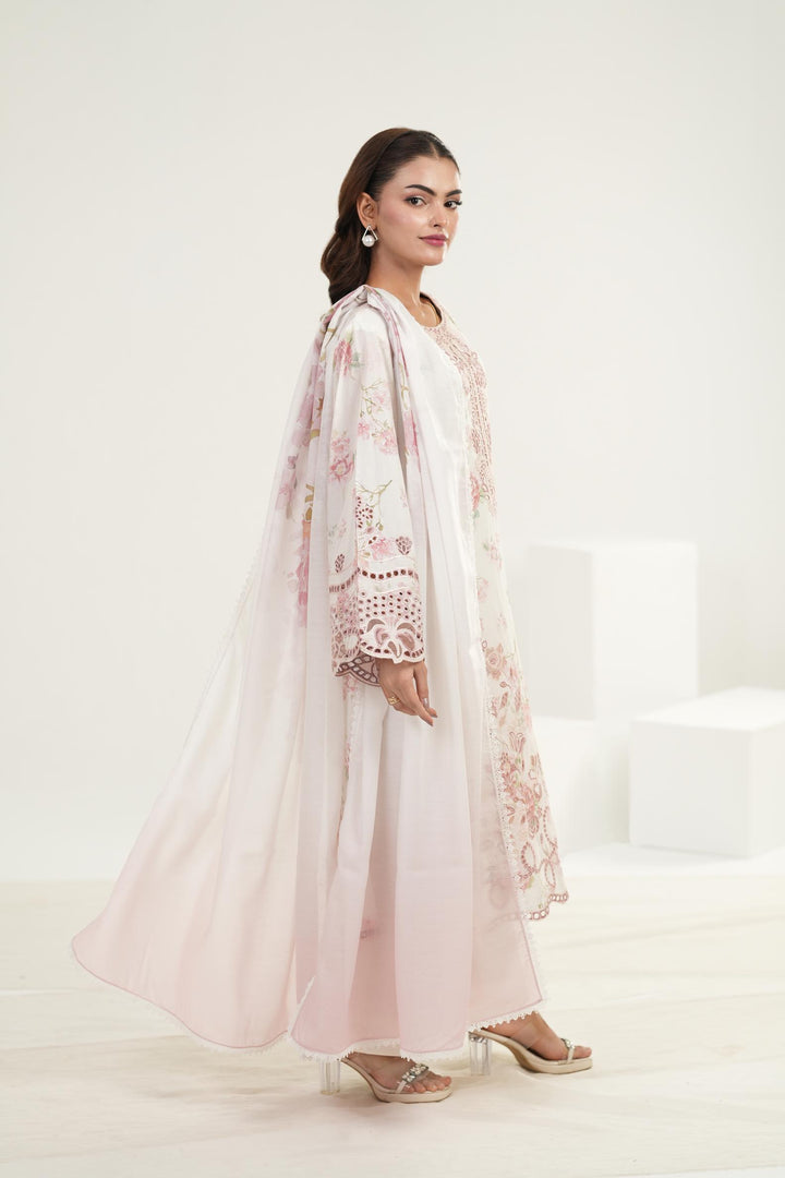Embroidered Laser Lawn Pearl White Stitched Suit - Iznik
