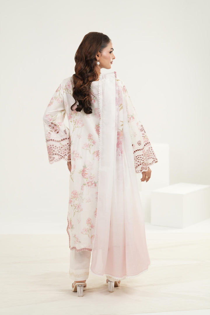 Embroidered Laser Lawn Pearl White Stitched Suit - Iznik