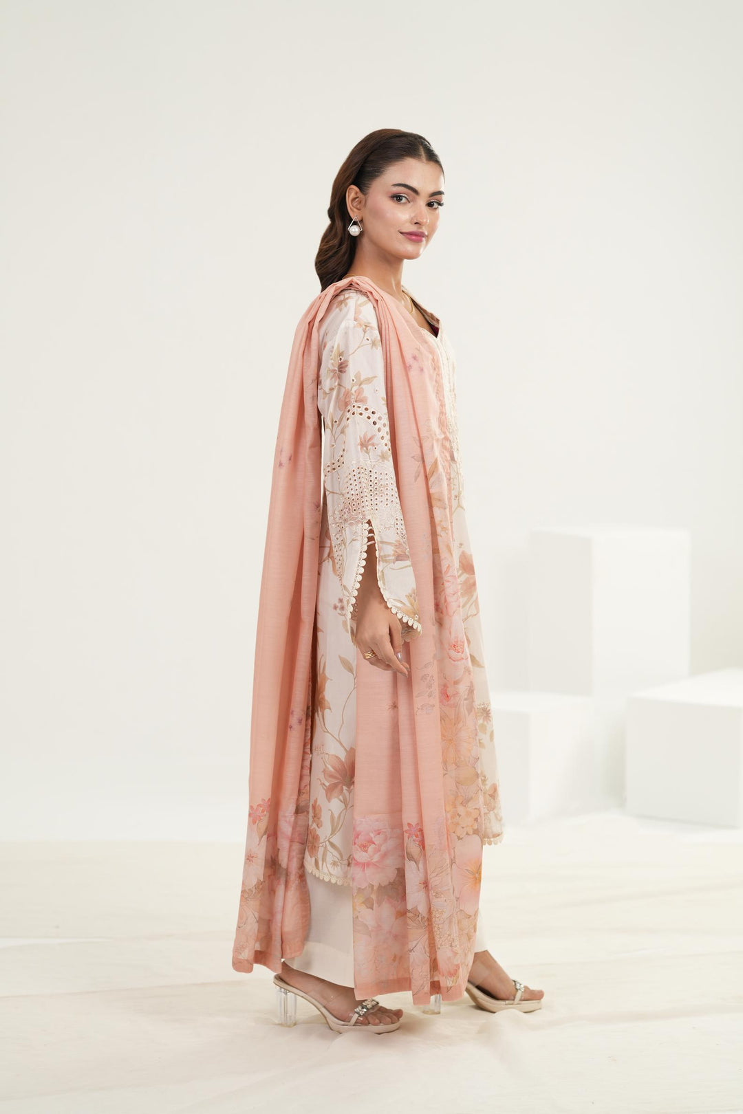 Embroidered Lawn Dusty Peach Stitched Suit - Iznik