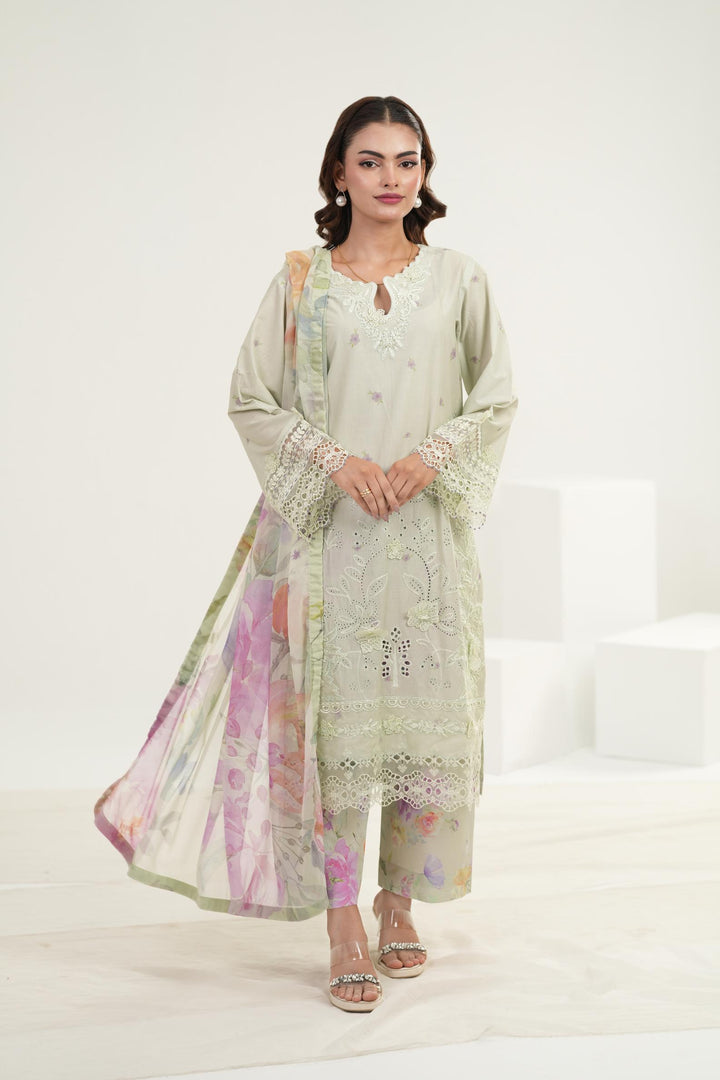 Embroidered Lawn Mint Green Stitched Suit - Iznik