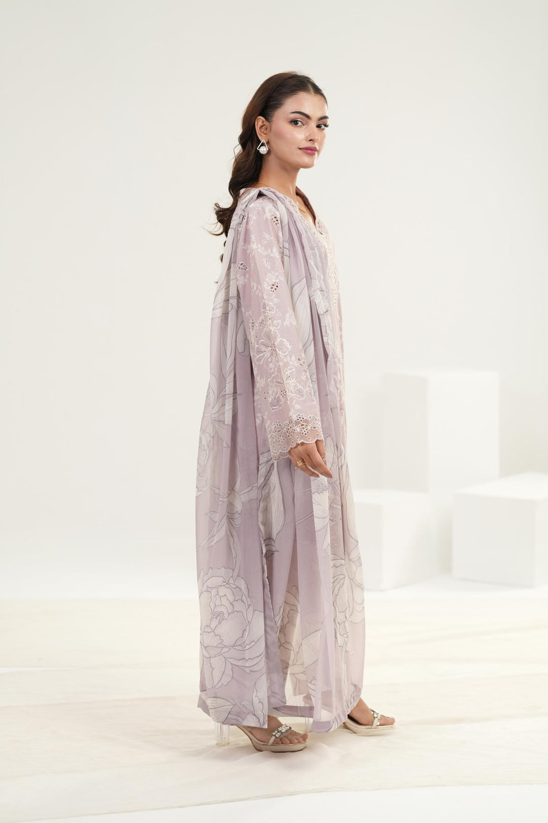 Embroidered Lawn Lilac Stitched Suit - Iznik