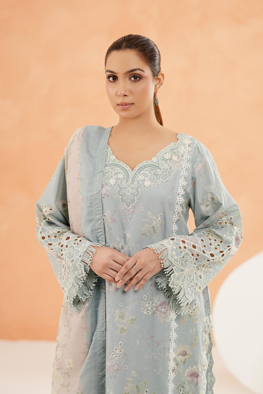 Embroidered Lawn Sky Blue Stitched Suit - Iznik