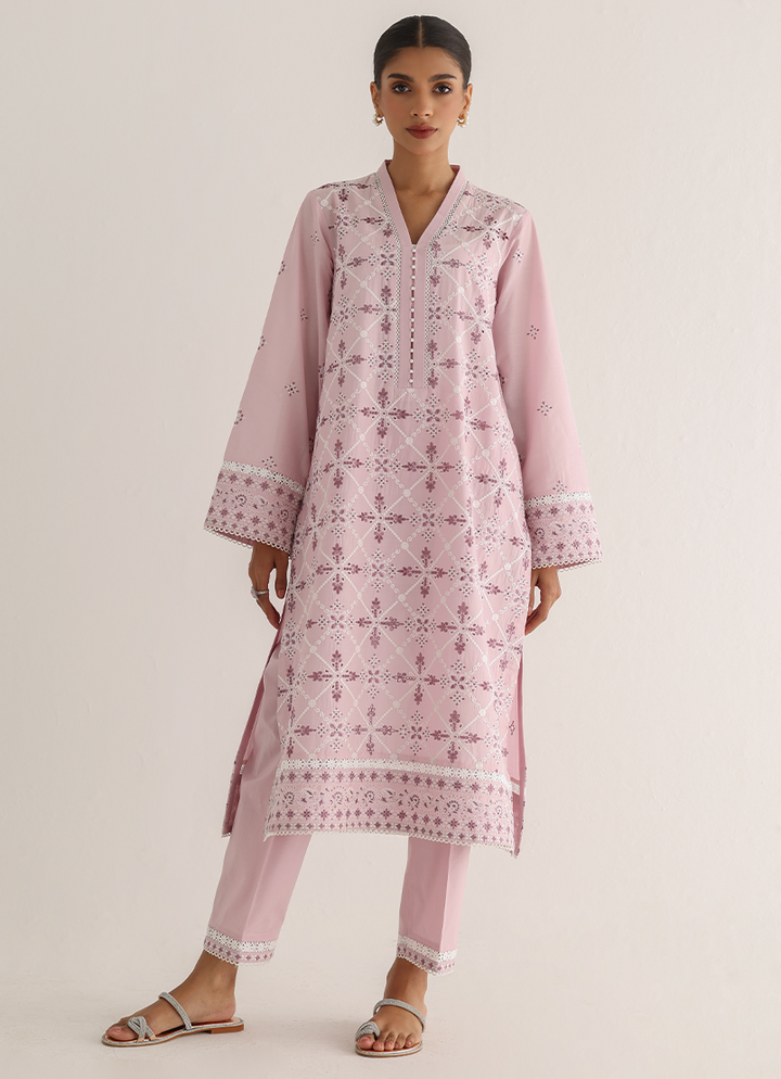 Pure Cotton Pink Stitched Suit - Image