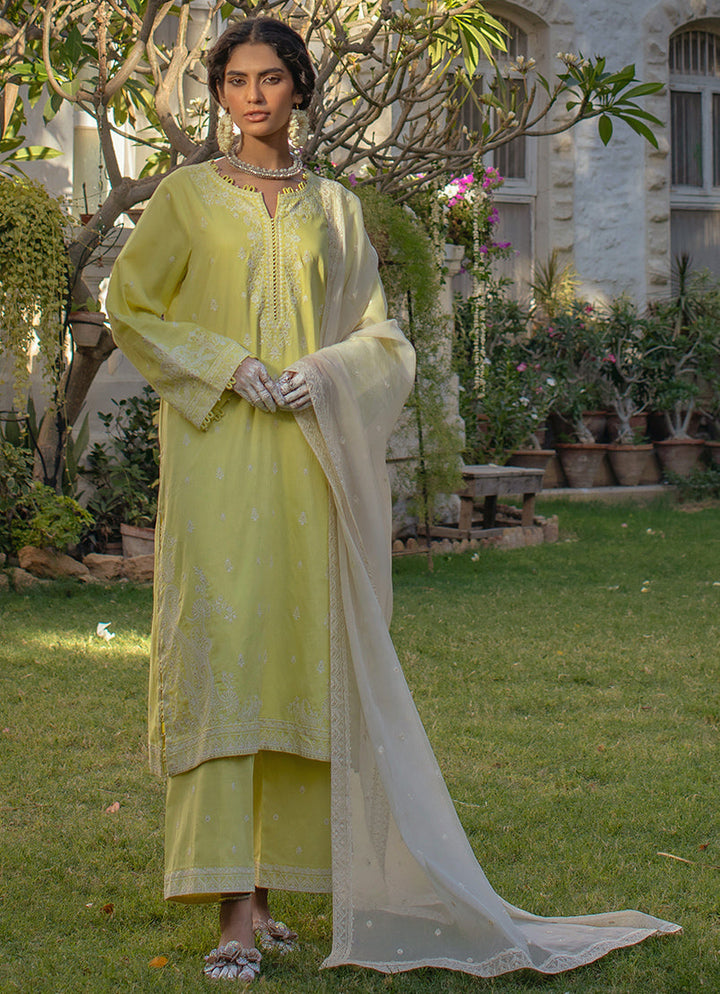 Cotton Satin Lemon Yellow Stitched Suit - Image