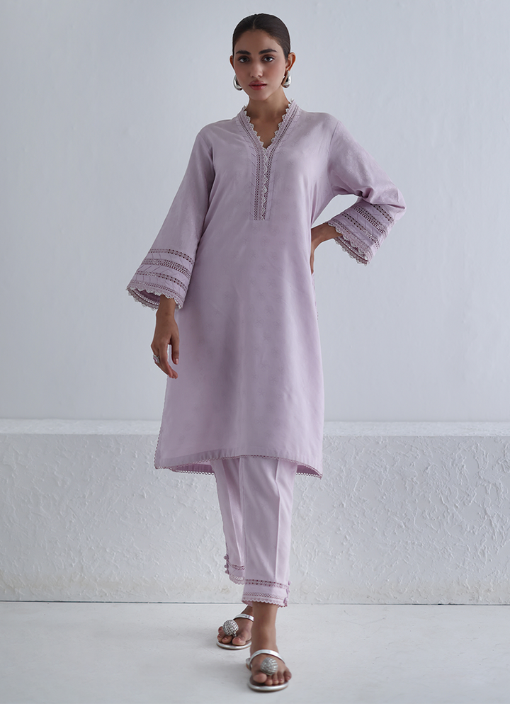 Jacquard Lilac Stitched Suit - Image