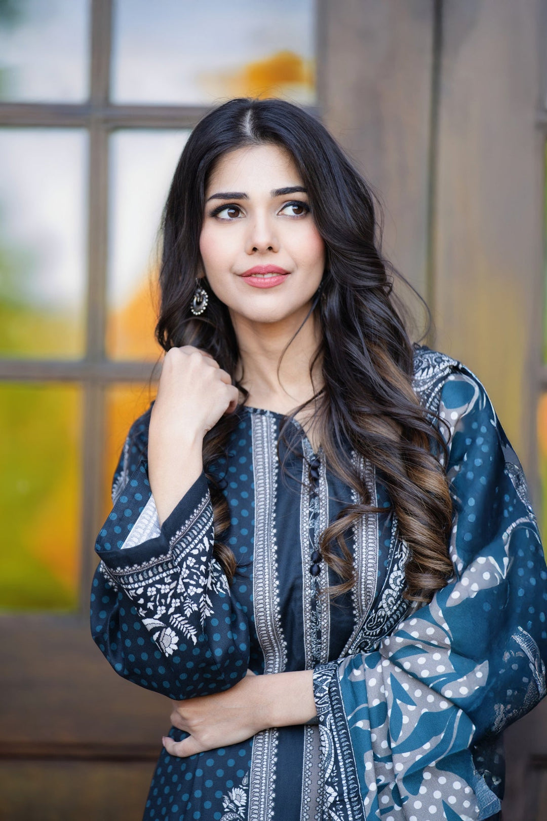 Printed Linen Dark Blue Stitched Suit - Khas