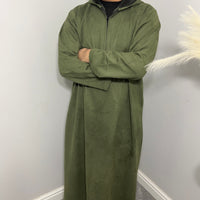 Premium Hooded Suede Thobe Khaki Green - Jiah