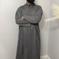 Premium Hooded Suede Grey Thobe - Jiah