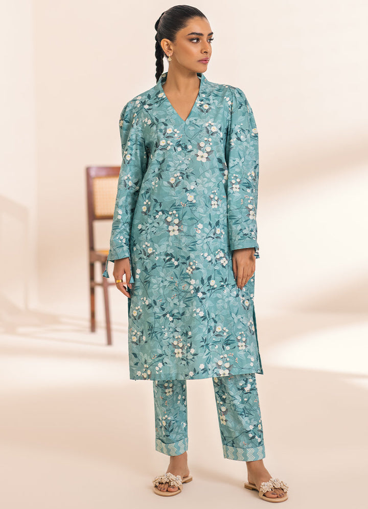 Pure Cotton Teal Stitched Suit - Image