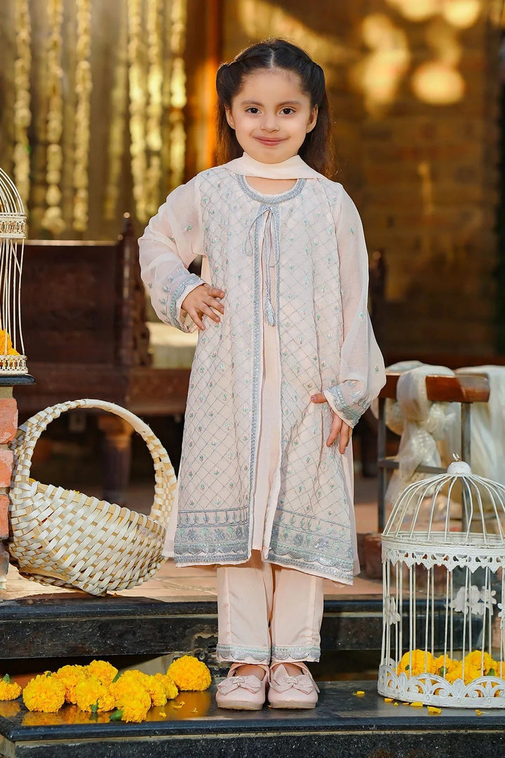 Chiffon Embroidered Peach Stitched Suit - Ochre