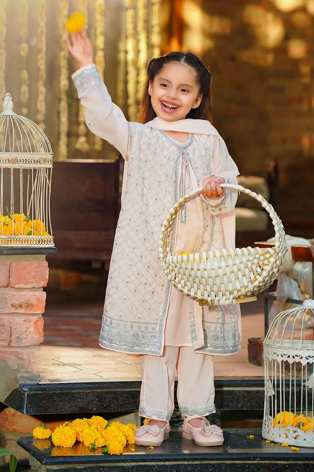 Chiffon Embroidered Peach Stitched Suit - Ochre