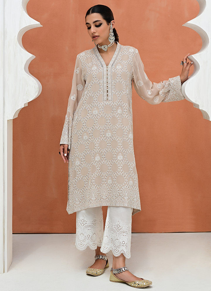 Chinese Chiffon Beige Kurti - Image