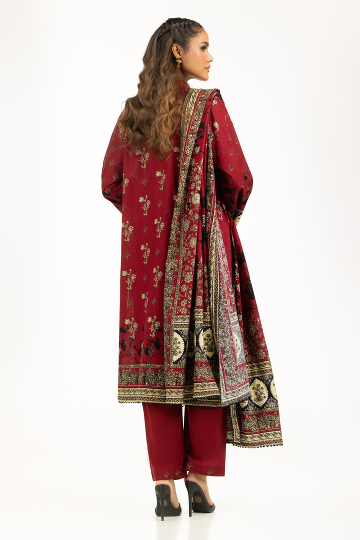Khaddar Printed Maroon Stitched Suit - Gul Ahmed