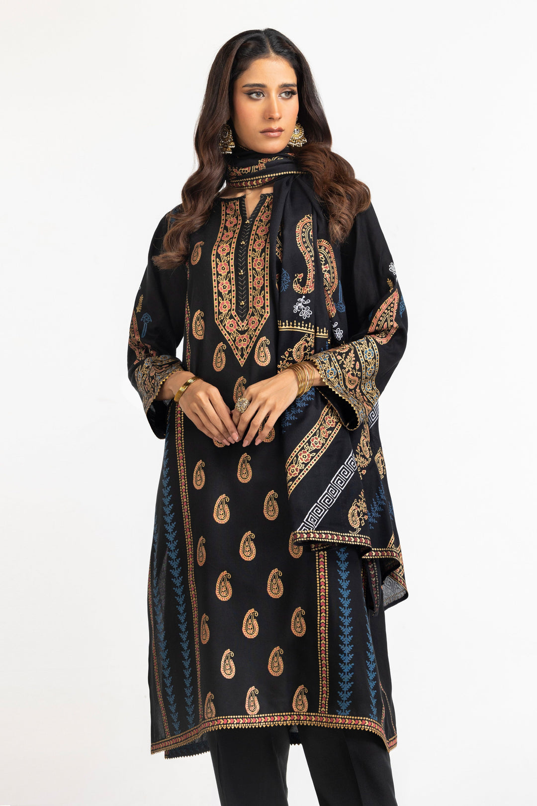 Acrylic Black Stitched Suit - Gul Ahmed