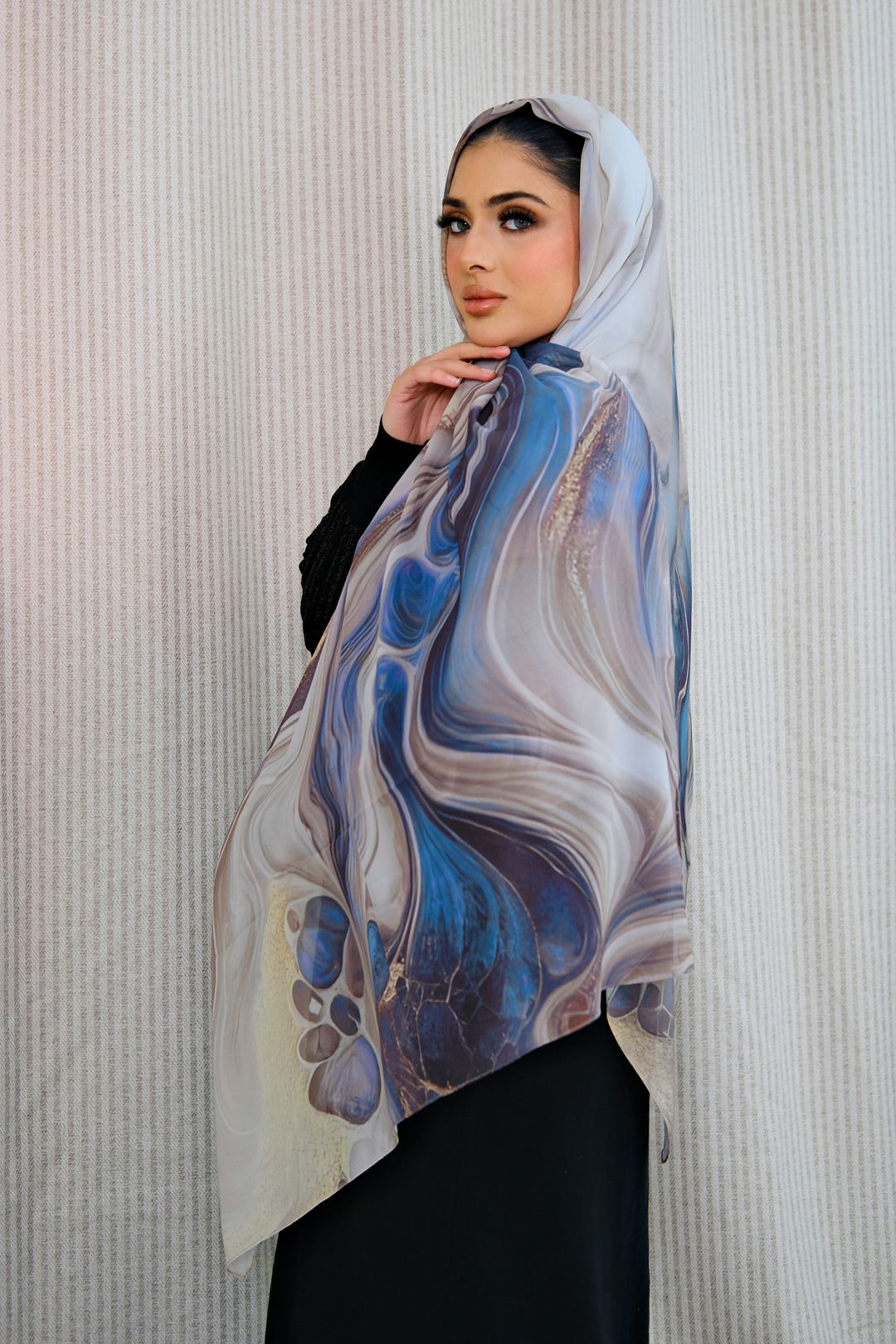 Stone Flow Lake Blue Printed Hijab