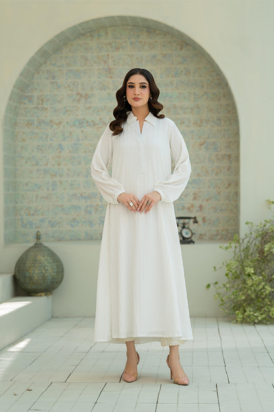 Textured White Flow Dress