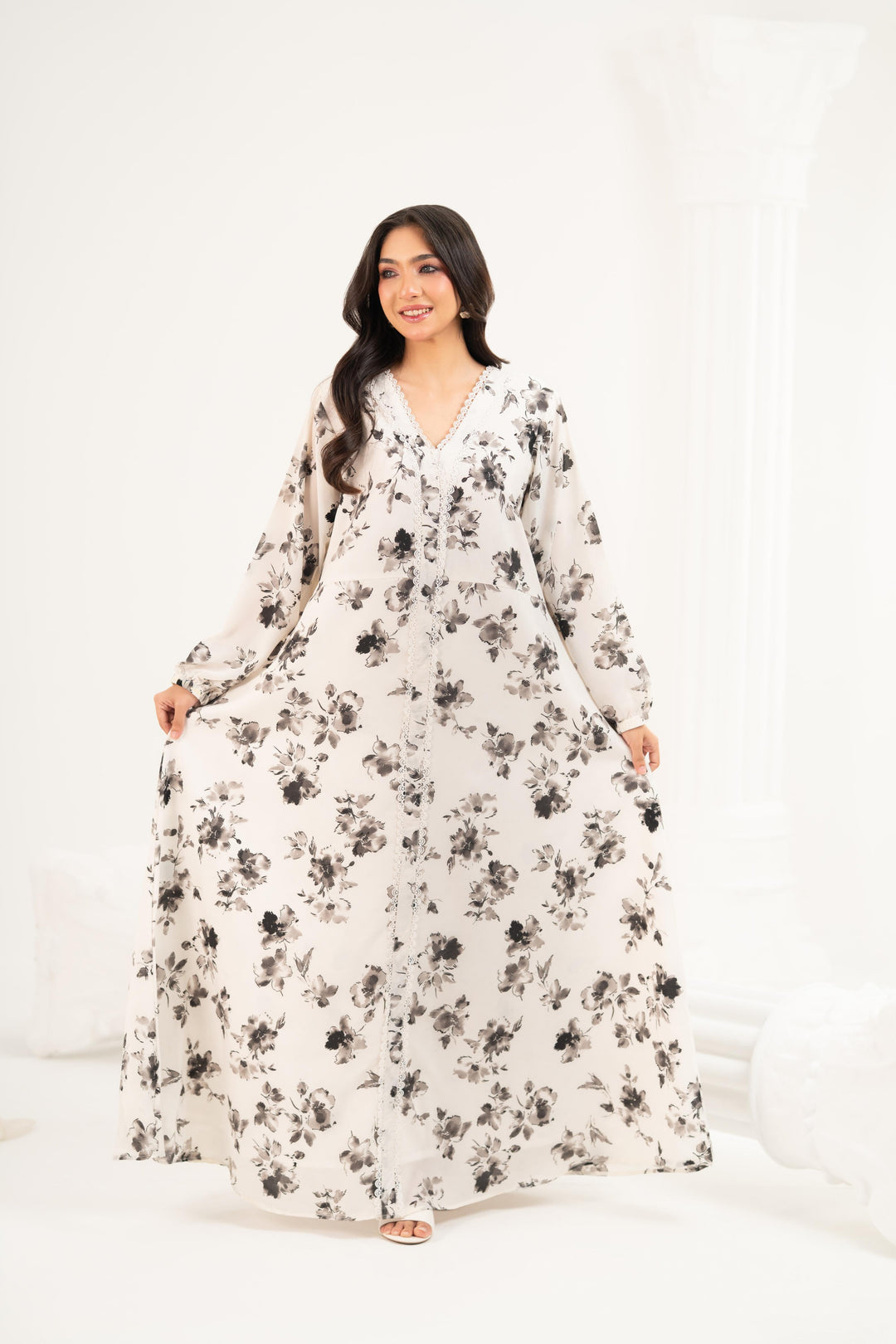 Monochrome Floral Maxi Dress
