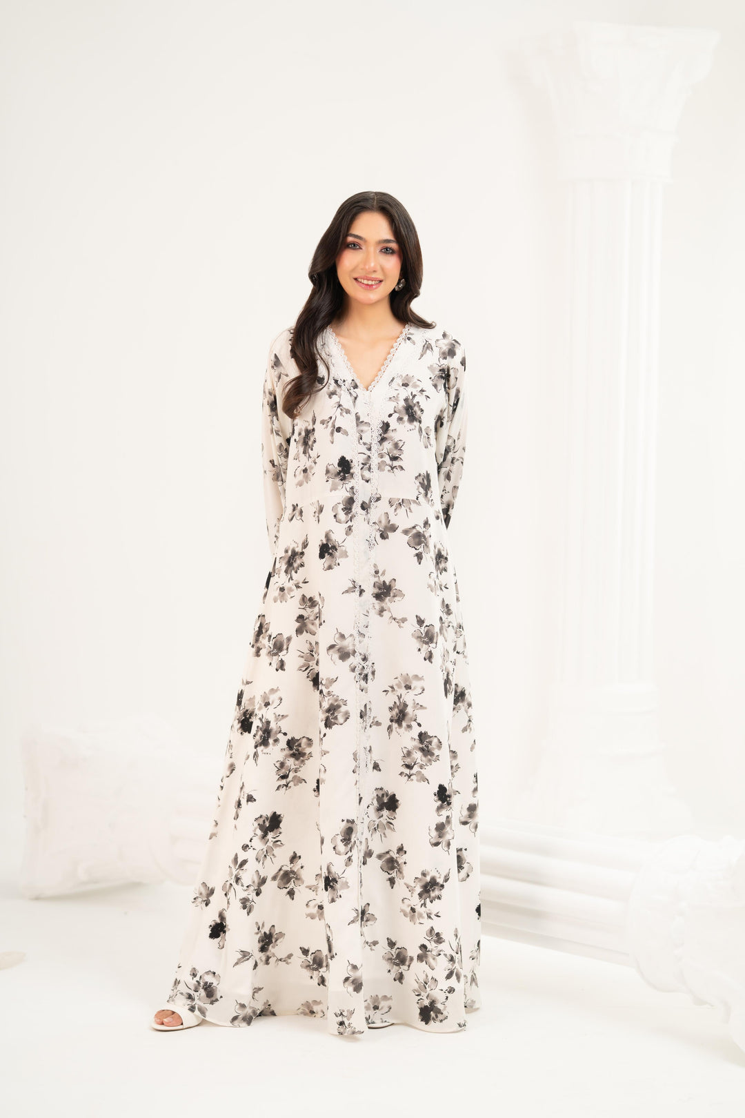 Monochrome Floral Maxi Dress