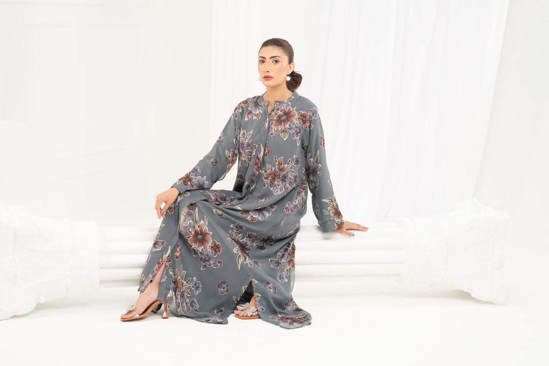 Slate Blossom Printed Dress