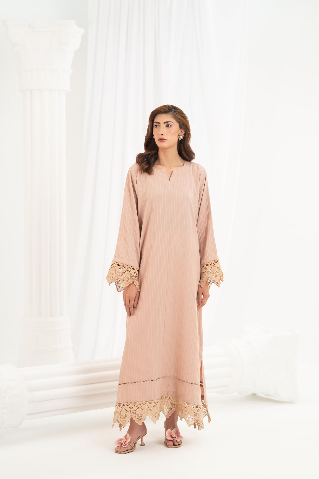Blush Lace Trim Kaftan
