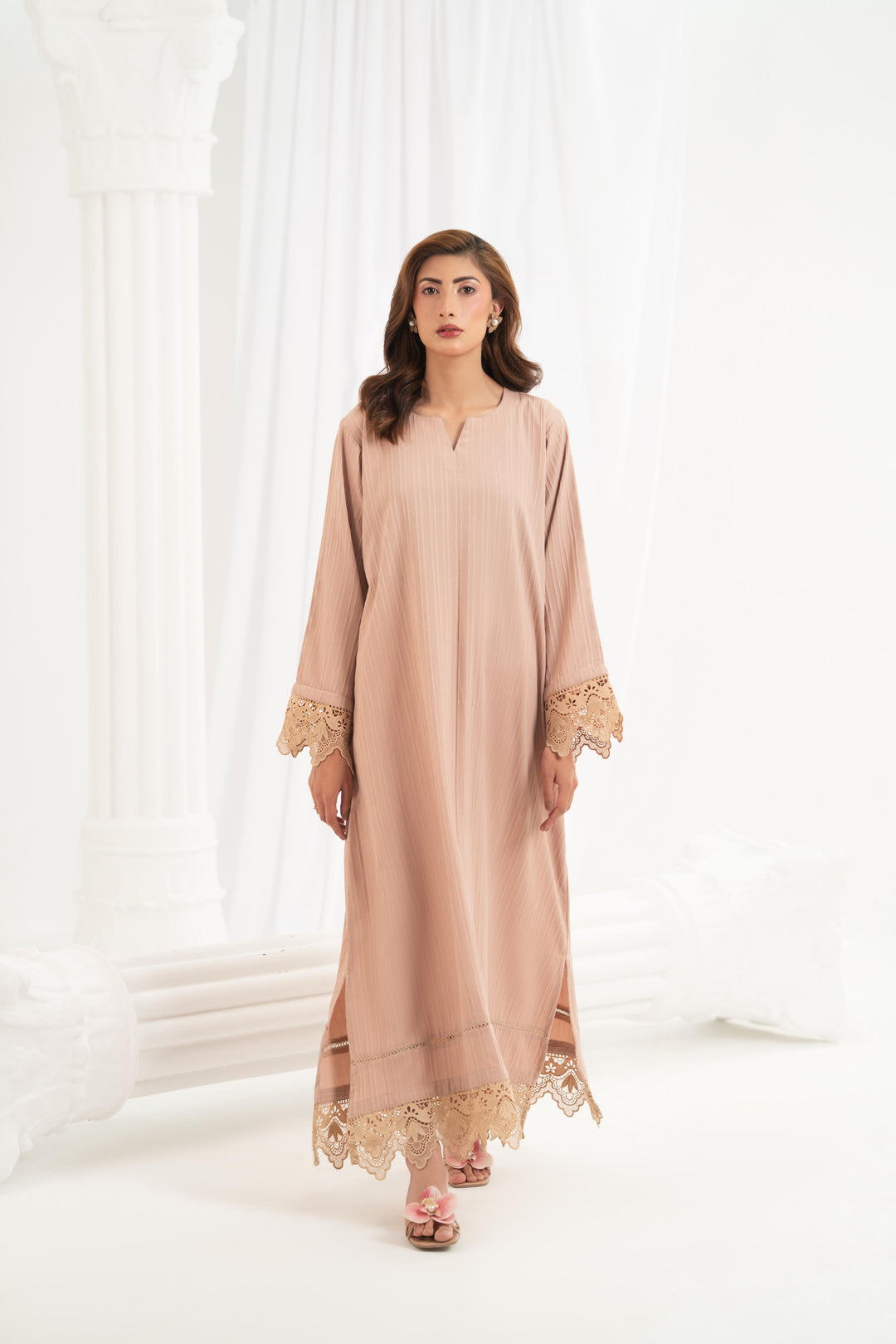 Blush Lace Trim Kaftan