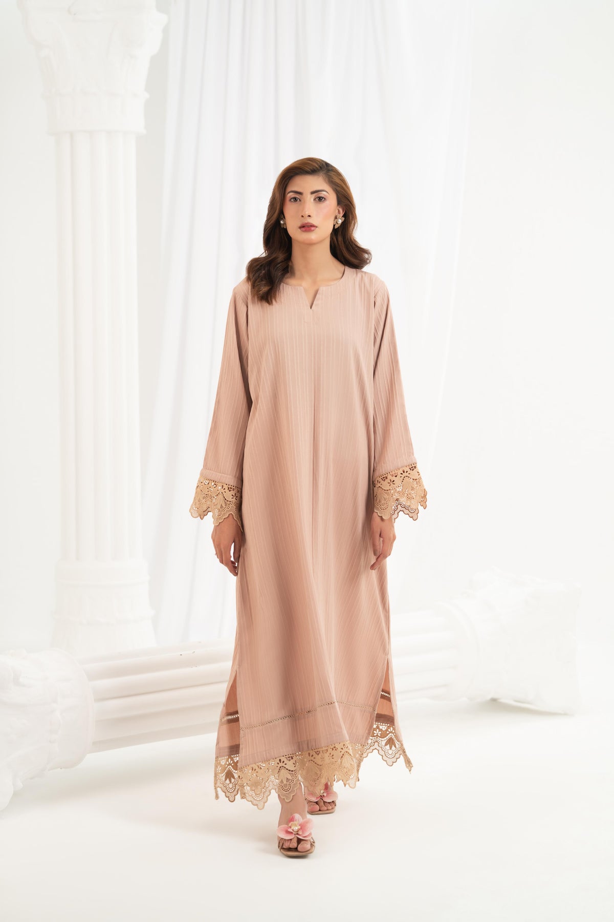 Blush Lace Trim Kaftan