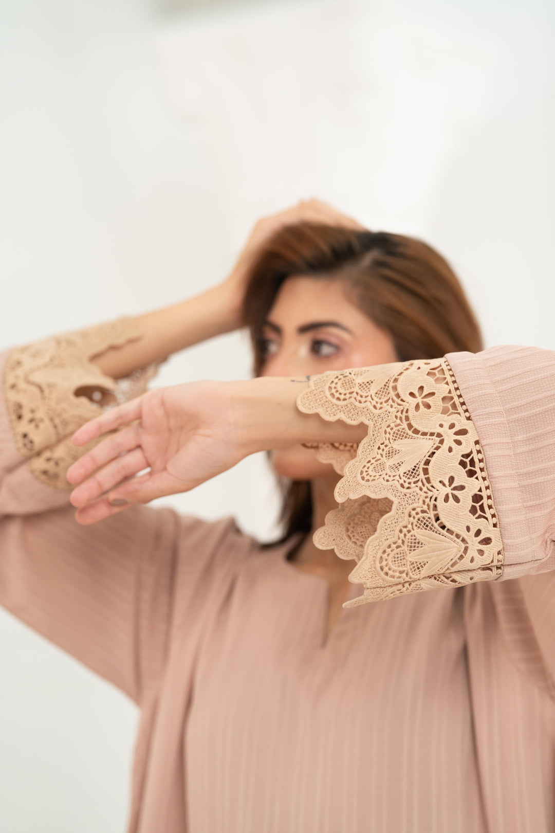 Blush Lace Trim Kaftan