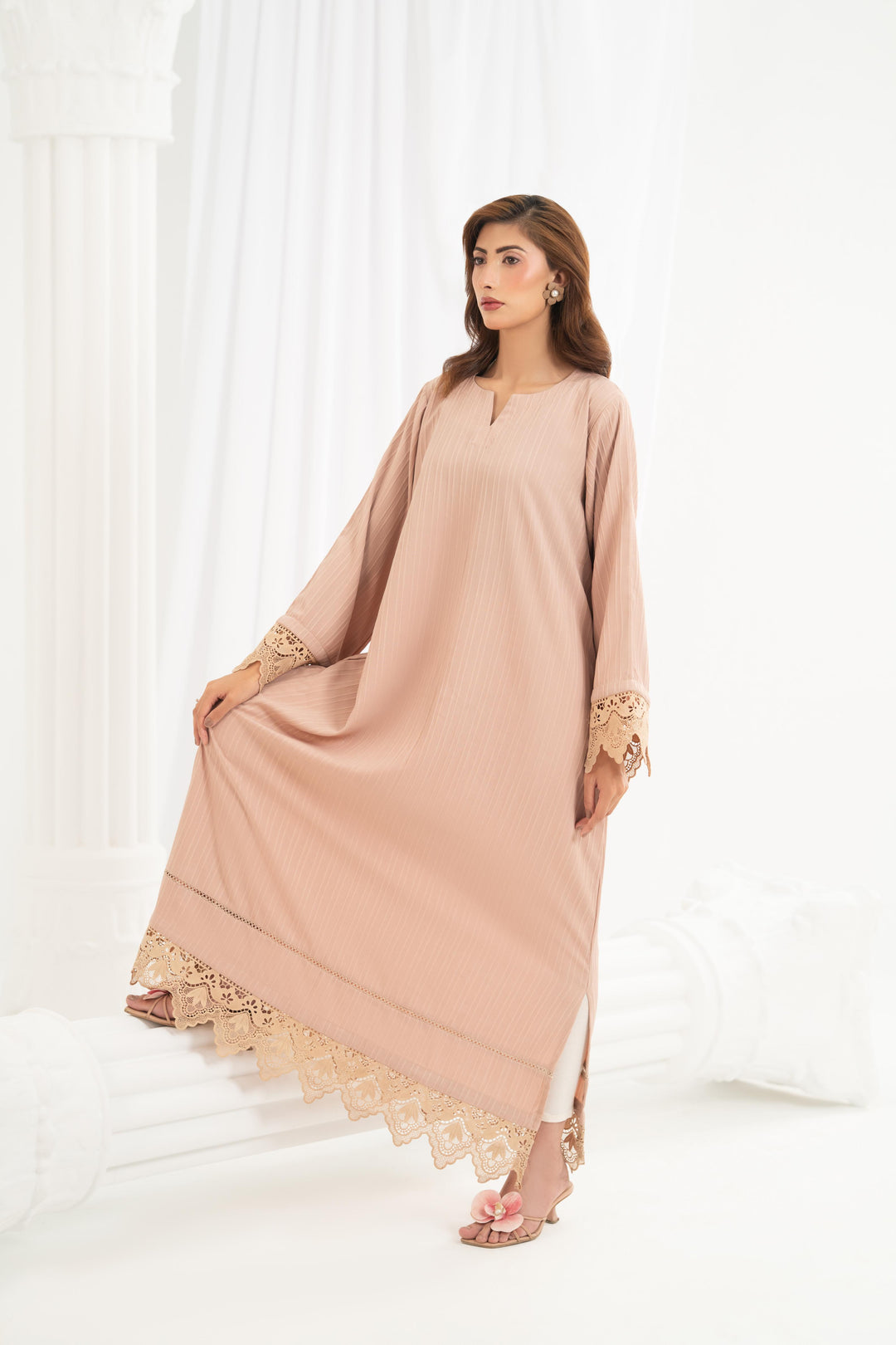Blush Lace Trim Kaftan
