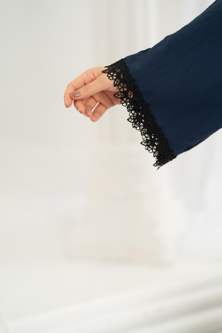 Navy Lace Trim Kaftan