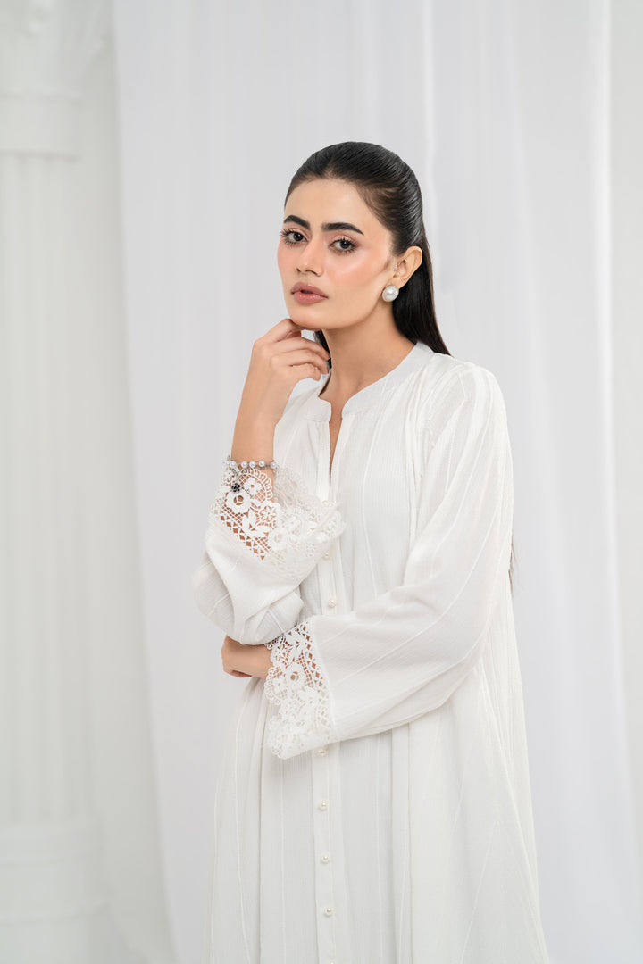 Ivory Self Stripe Dress