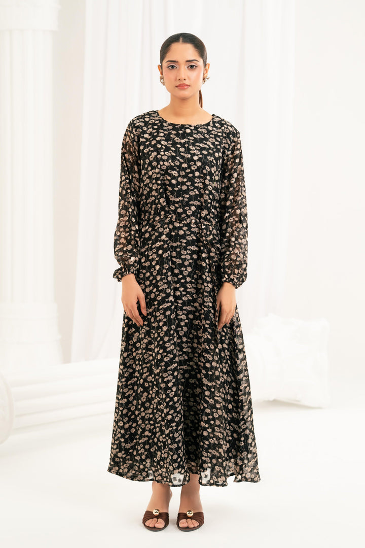 Print Ditsy Belted Dress