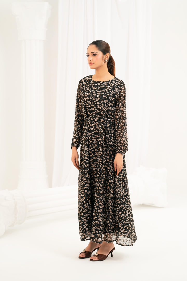 Print Ditsy Belted Dress